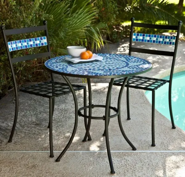 Bộ bàn ghế sắt mỹ nghệ khảm mosaic nhỏ gọn