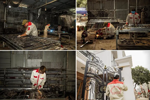 alt text: Công đoạn sản xuất phụ kiện sắt uốn nghệ thuật