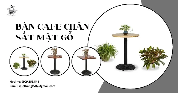 bàn cafe chân sắt mặt gỗ