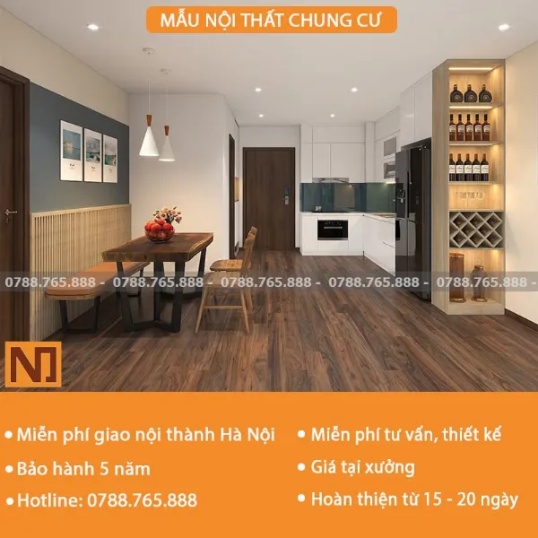 Nội thất chung cư hiện đại với điểm nhấn sắt mỹ thuật